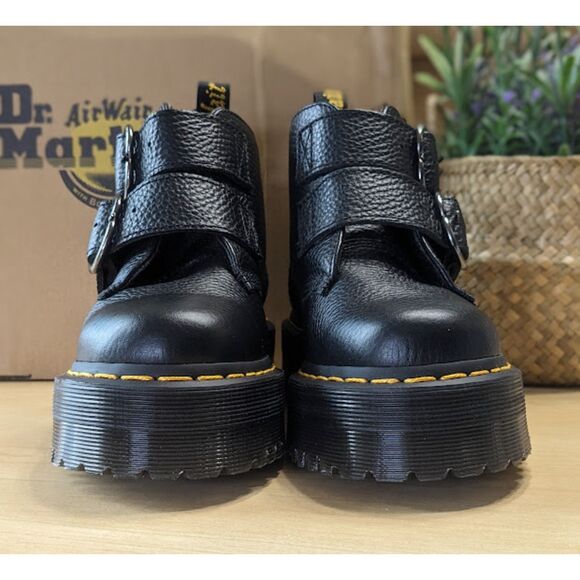 Dr. Martens Devon Heart Black Milled Nappa Leather Platform Boots UK 4 NIB - Picture 6 of 15